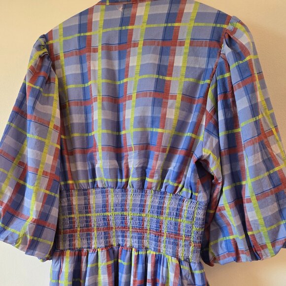 Periwinkle Olive Plaid Midi Dress - MEDIUM - Picture 9 of 11